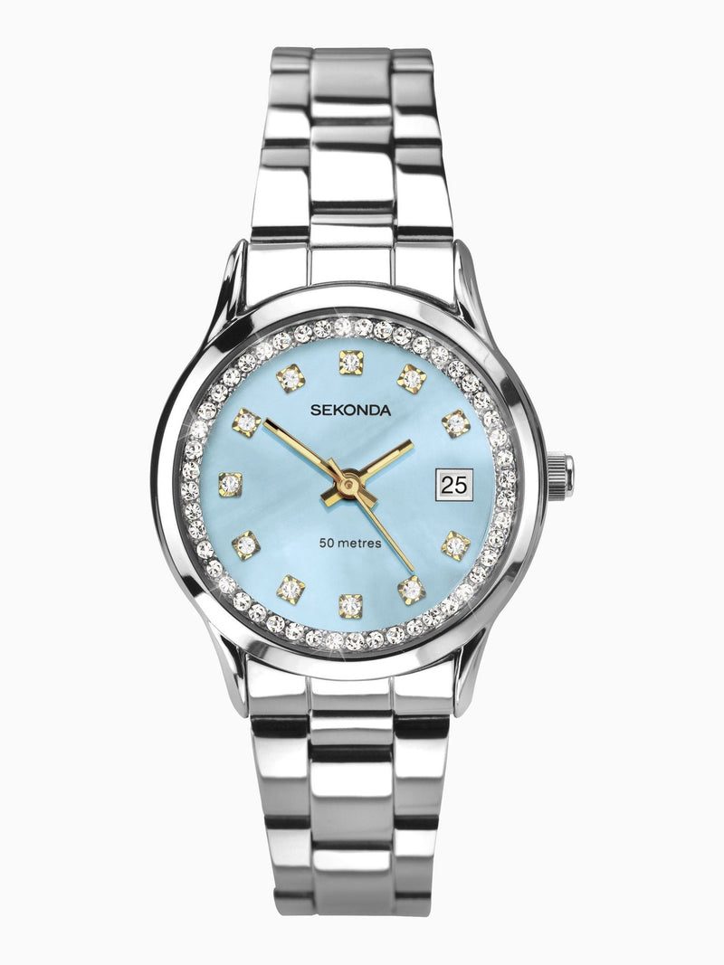 Sekonda blue stainless steel bracelet watch 27mm (British brand)