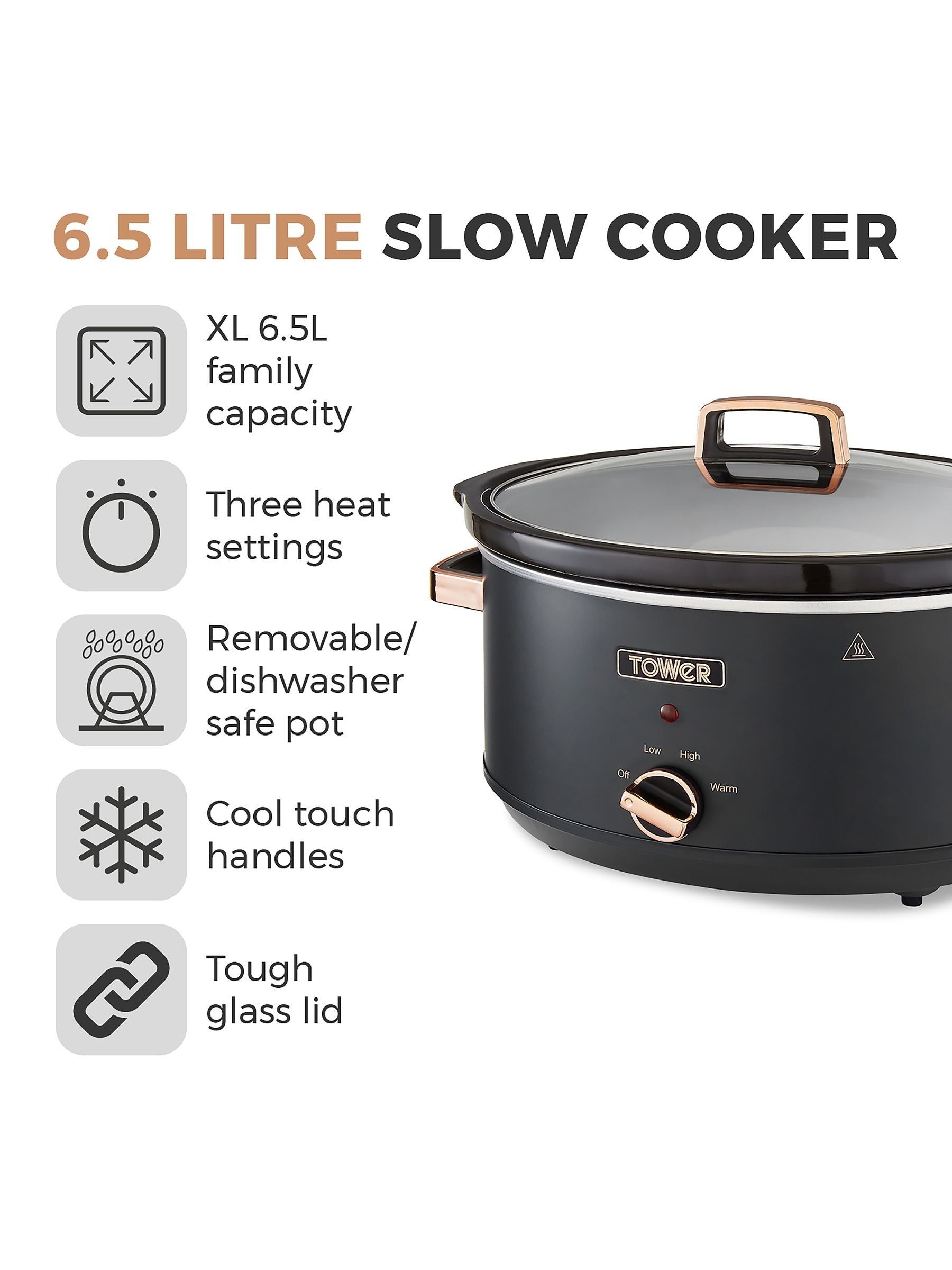 Tower Black Cavaletto Slow Cooker 6.5L (British brand)
