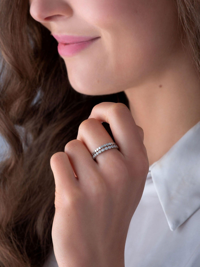 Beaverbrooks Silver Cubic Zirconia Bubble Stacking Ring 2.5mm width - British product