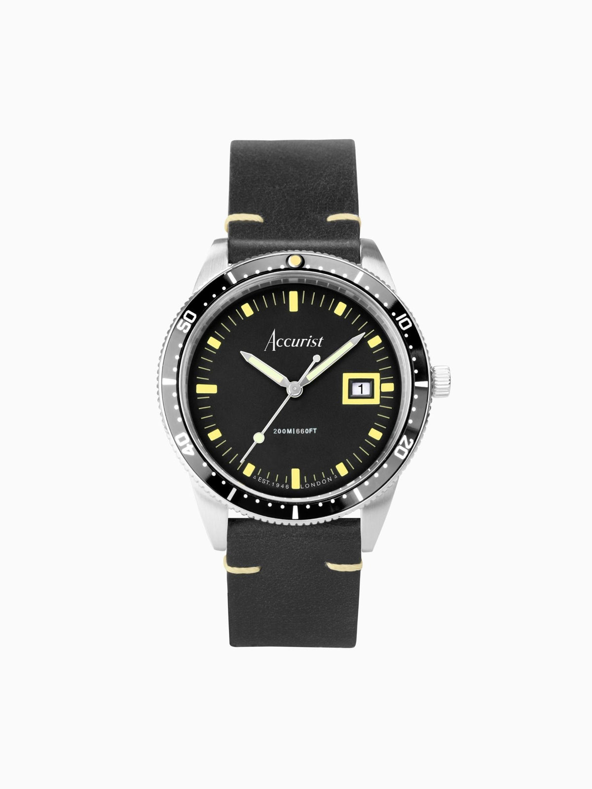 Accurist Mens Dive Black Leather Strap Analogue Watch