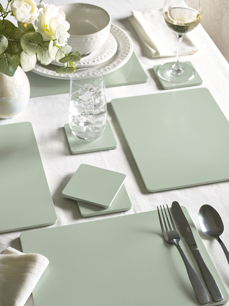Set of 4 sage green wooden placemats and coasters (British brand)