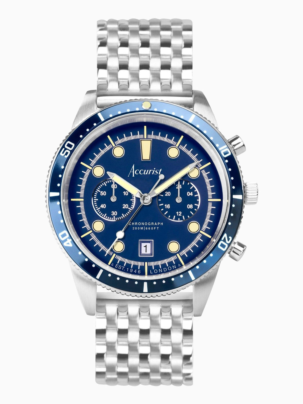 Accurist Silver Dive Stainless Steel Bracelet Chronograph Watch - British product