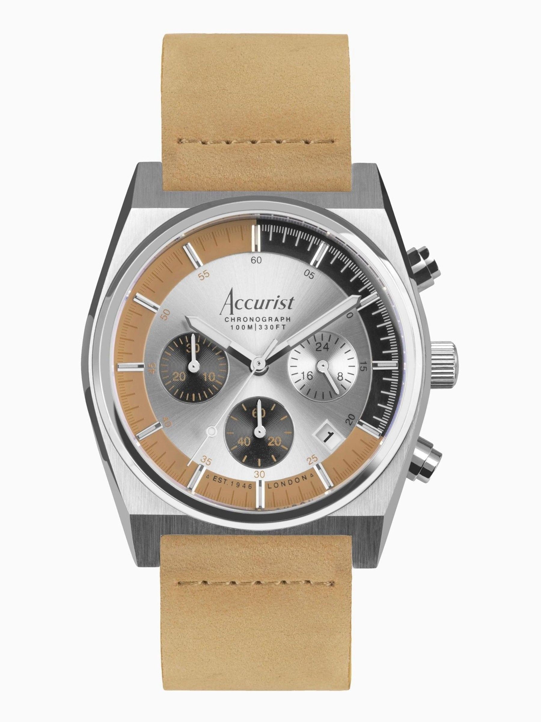 Accurist brown origin leather strap chronograph watch - British product
