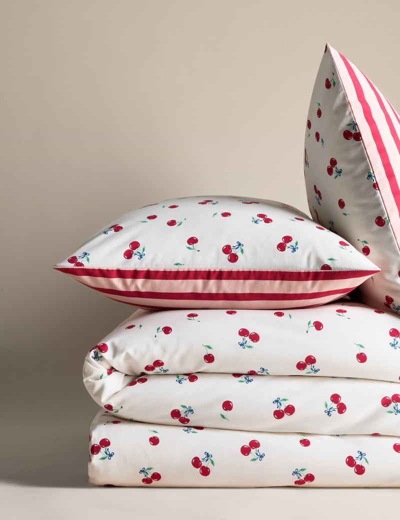 Cotton blend cherries reversible single bedding set - British product