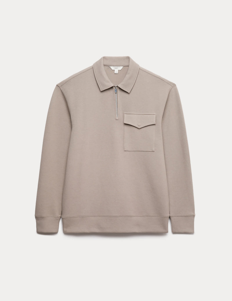 M&S cotton blend pique half zip top - British product