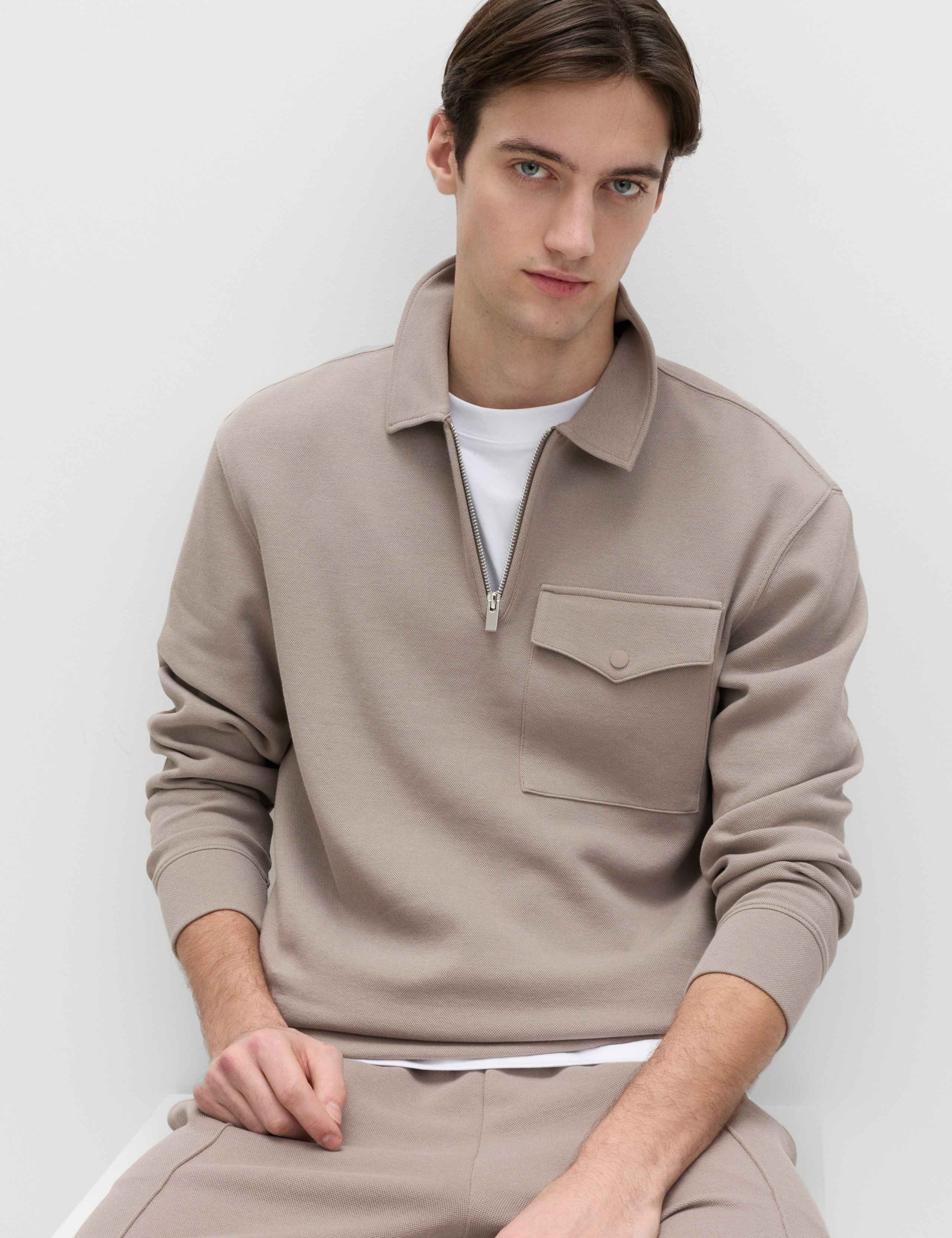 M&S cotton blend pique half zip top - British product