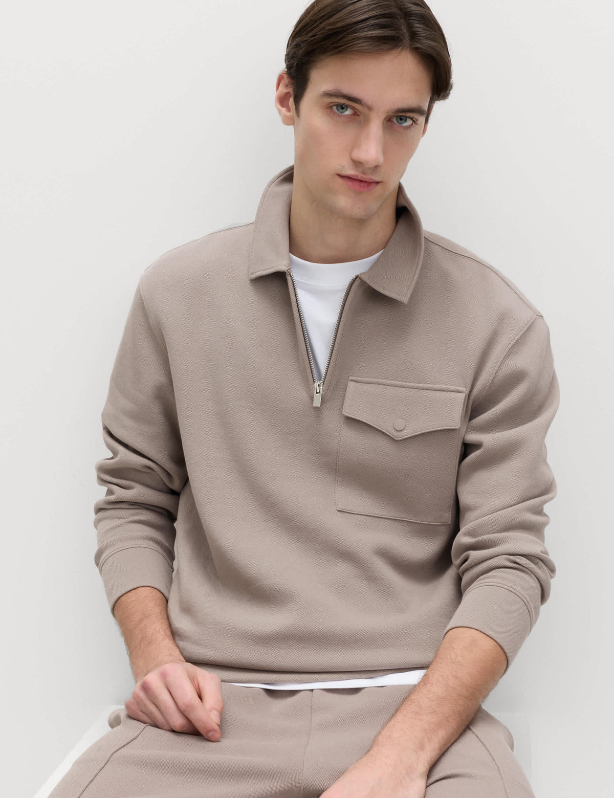 M&S cotton blend pique half zip top - British product