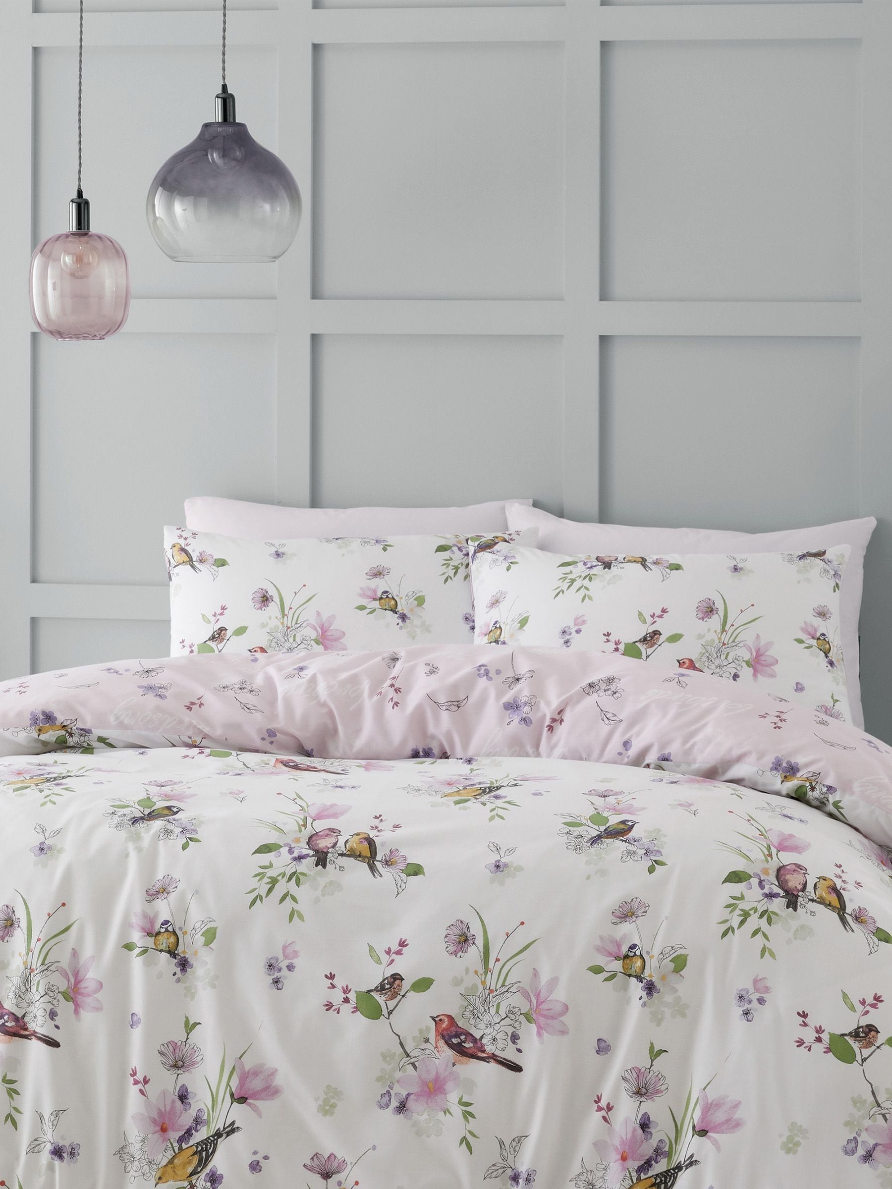 Catherine Lansfield Pink Songbird duvet cover set - British product