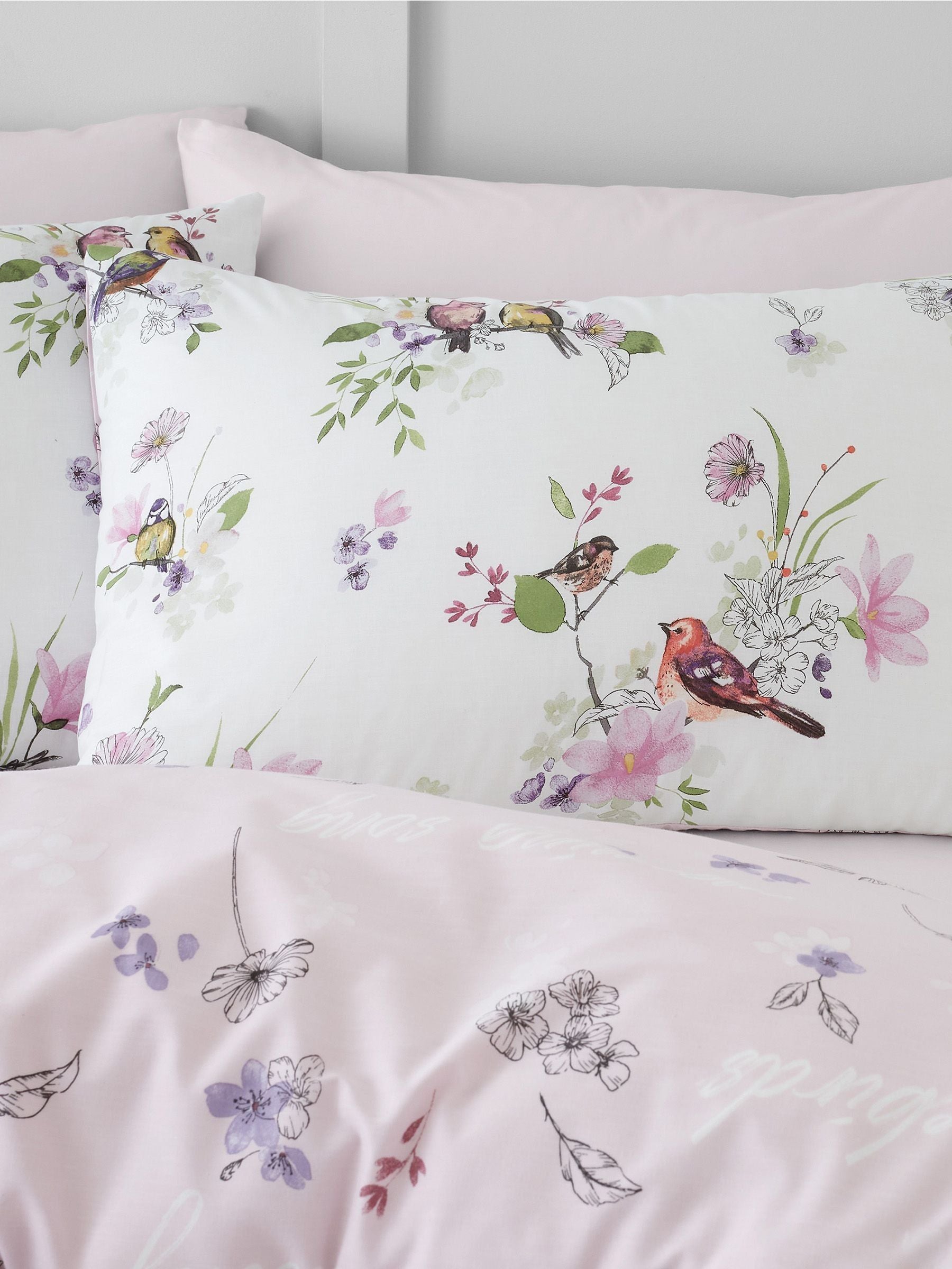 Catherine Lansfield Pink Songbird duvet cover set - British product