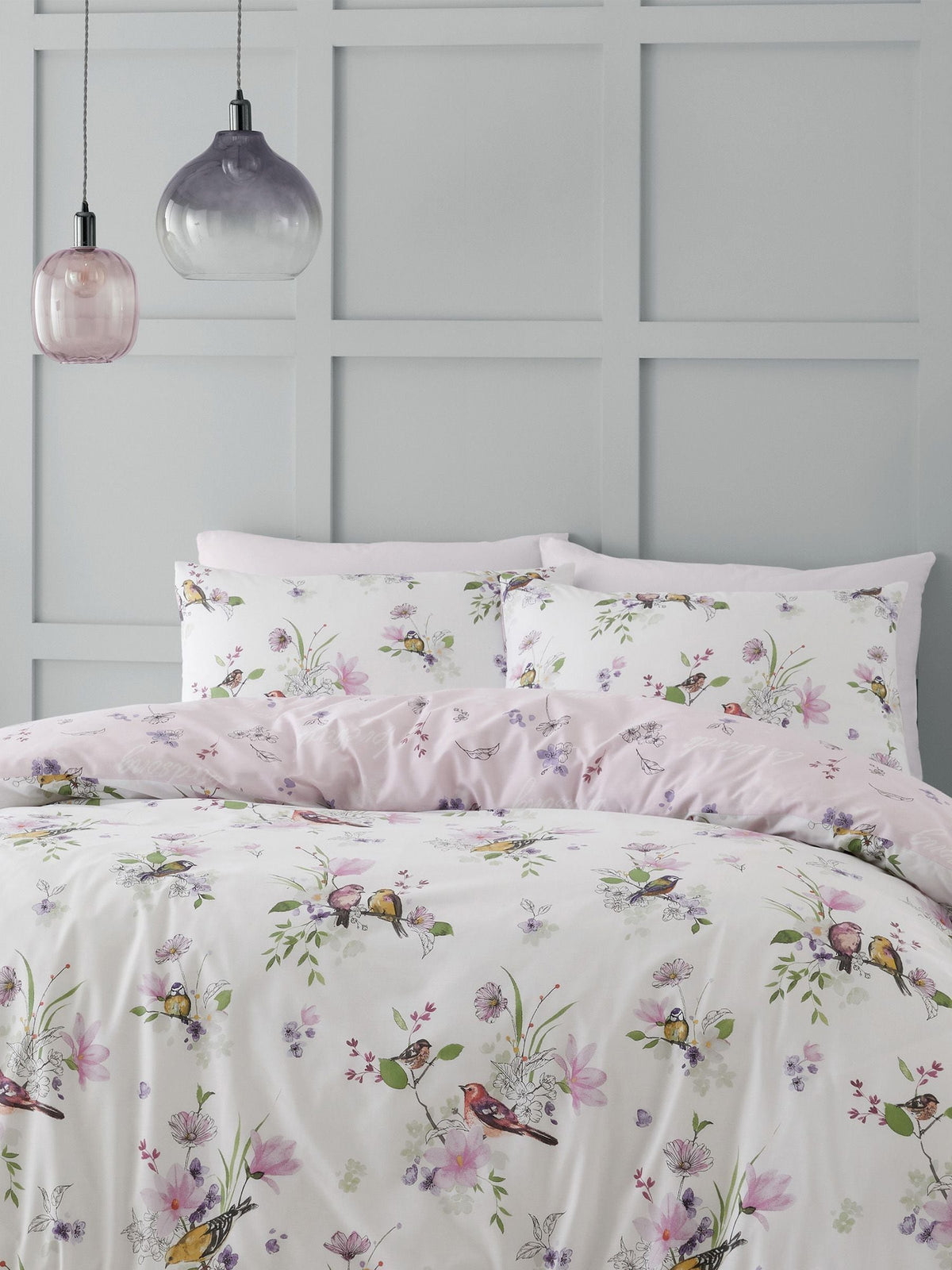 Catherine Lansfield Pink Songbird duvet cover set - British product