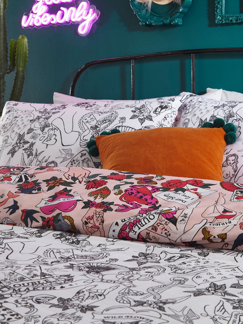 Inked Tattoo Reversible Duvet Cover and Pillowcase Set - British product