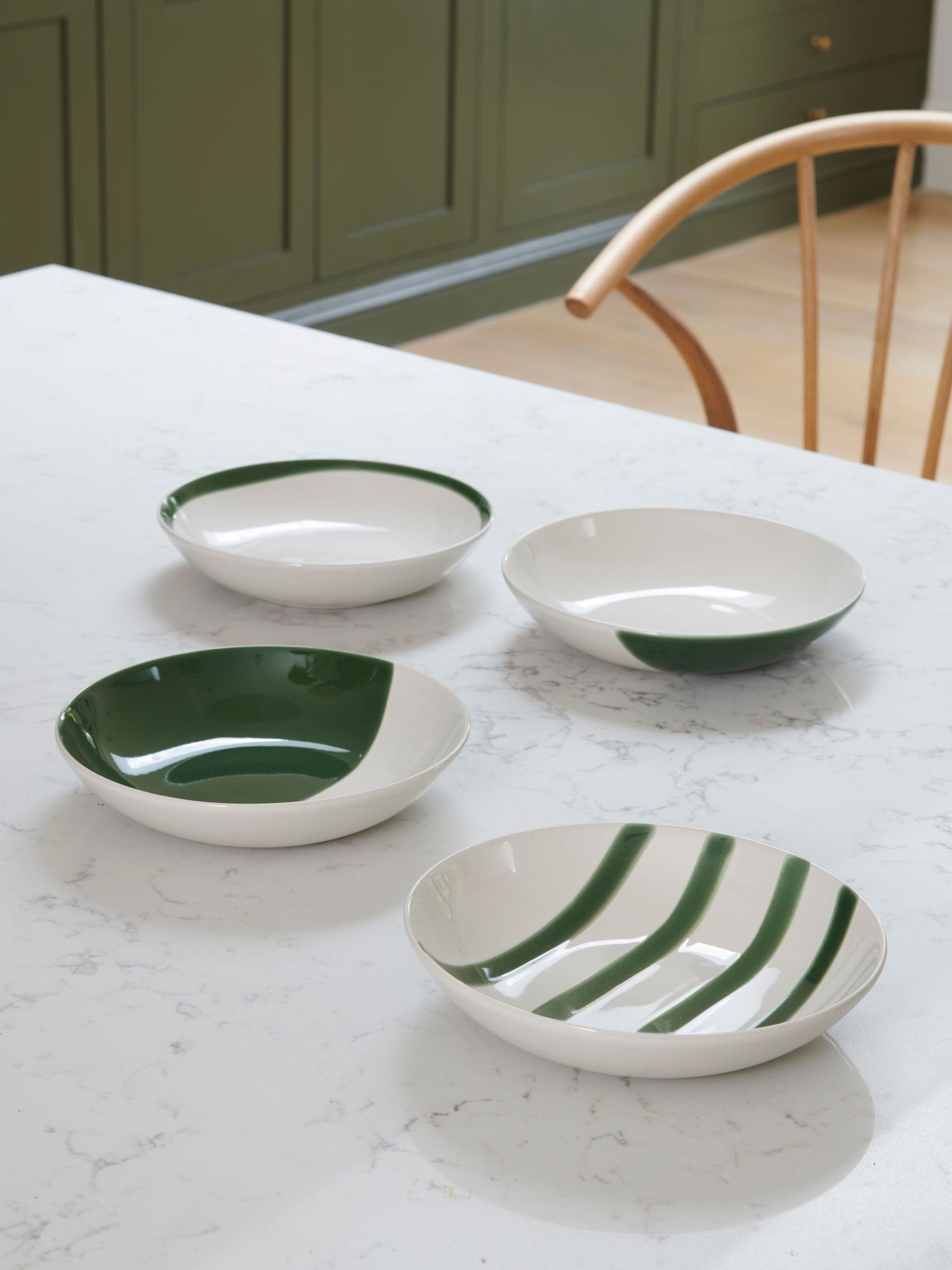 Jasper Conran London Green Abstract Set of 4 Pasta Bowls
