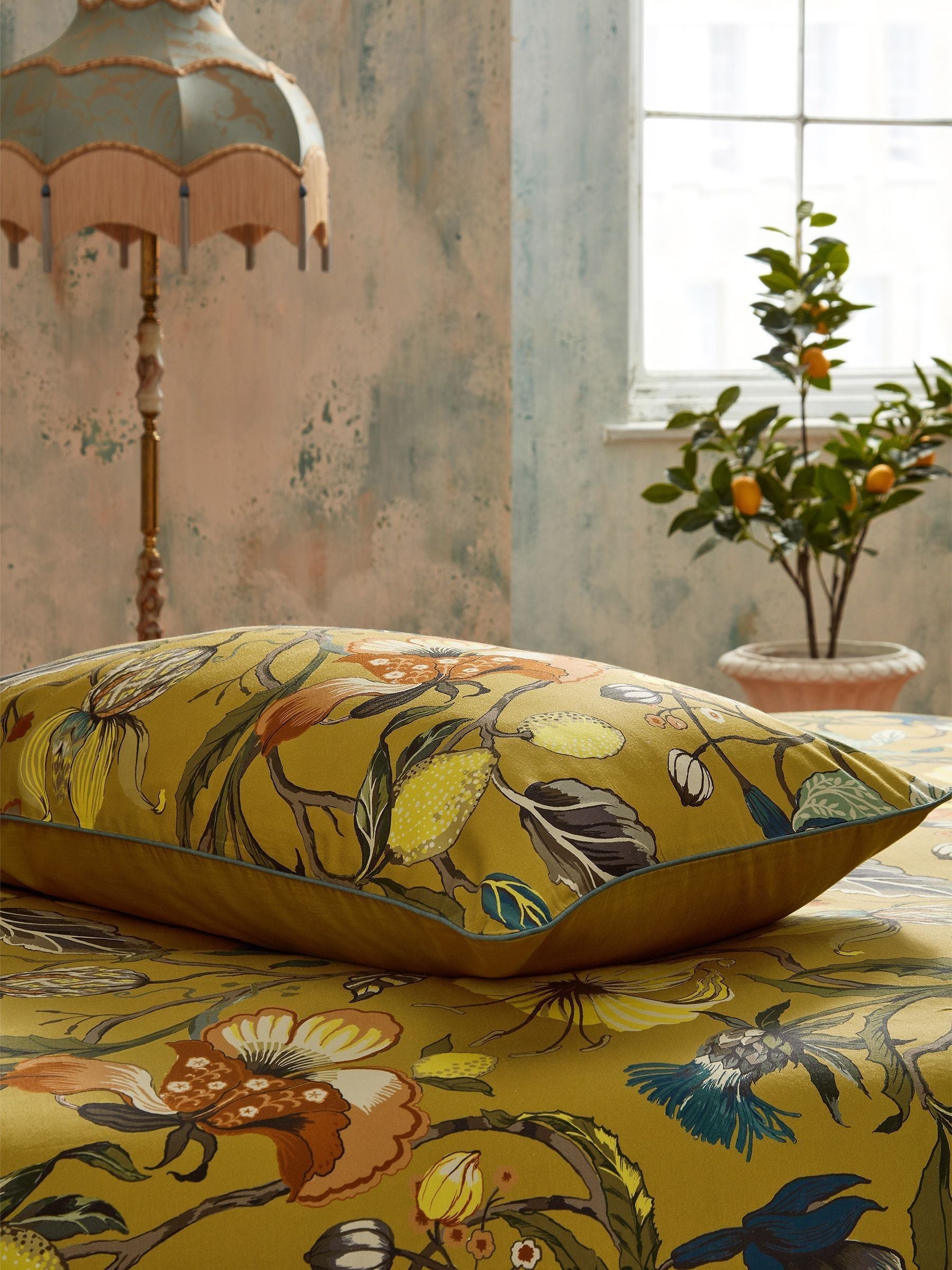 EW Edinburgh Weavers yellow floral duvet cover set - British product