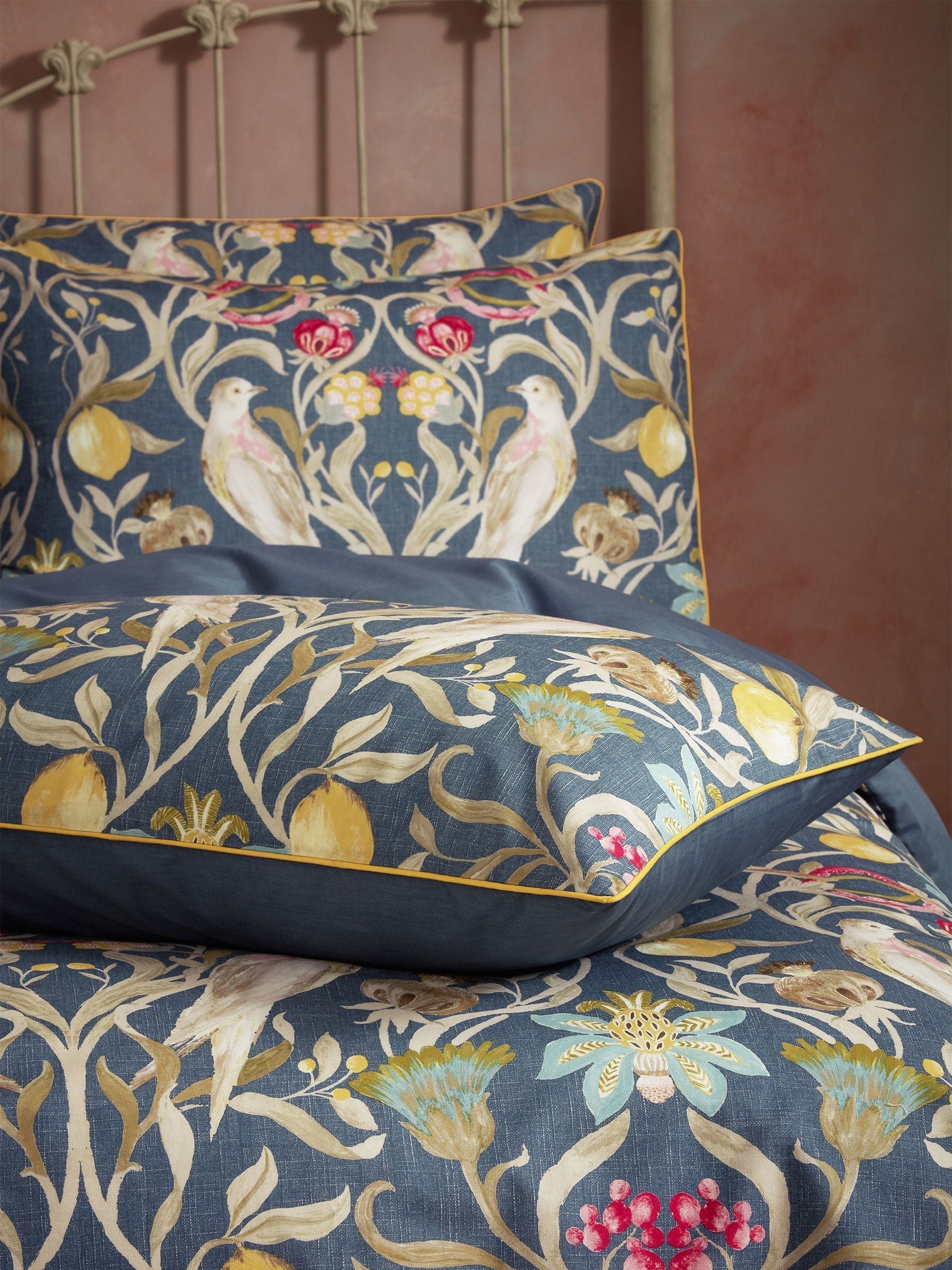 EW by Edinburgh Weavers Blue Songbird Symmetrical Motif duvet cover and pillowcase set - British product