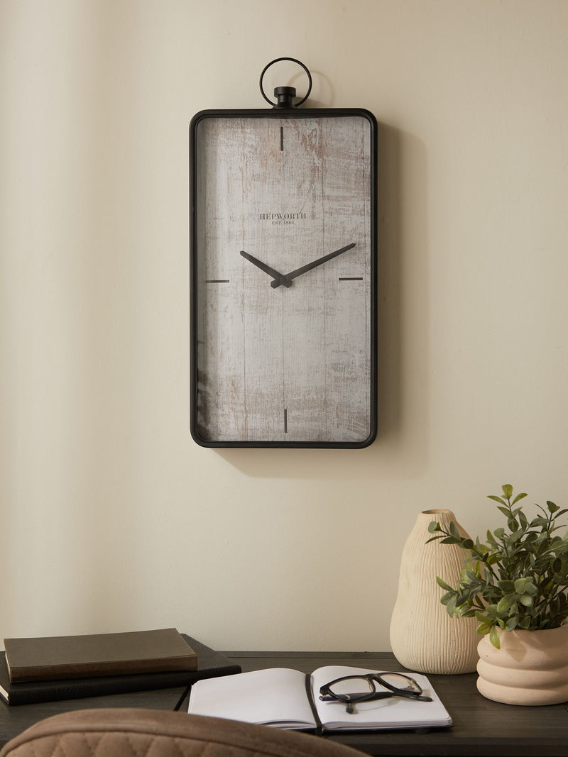 Brompton black rectangular wall clock 53cm x 25.5cm x 5cm - British product