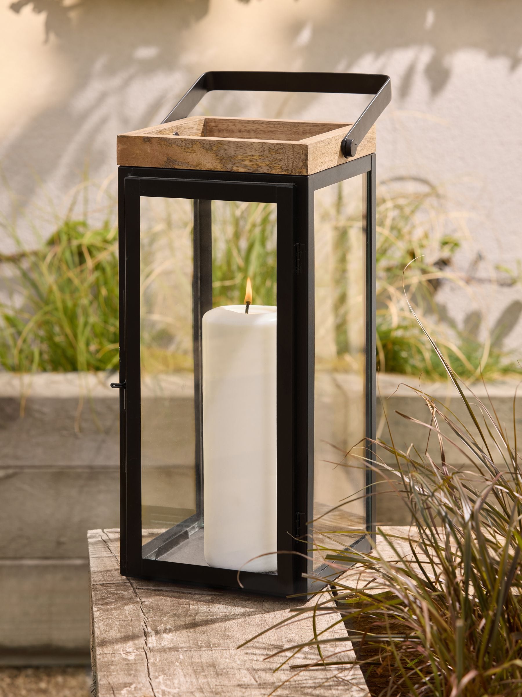 Black Bronx Extra Large Wood And Glass Lantern