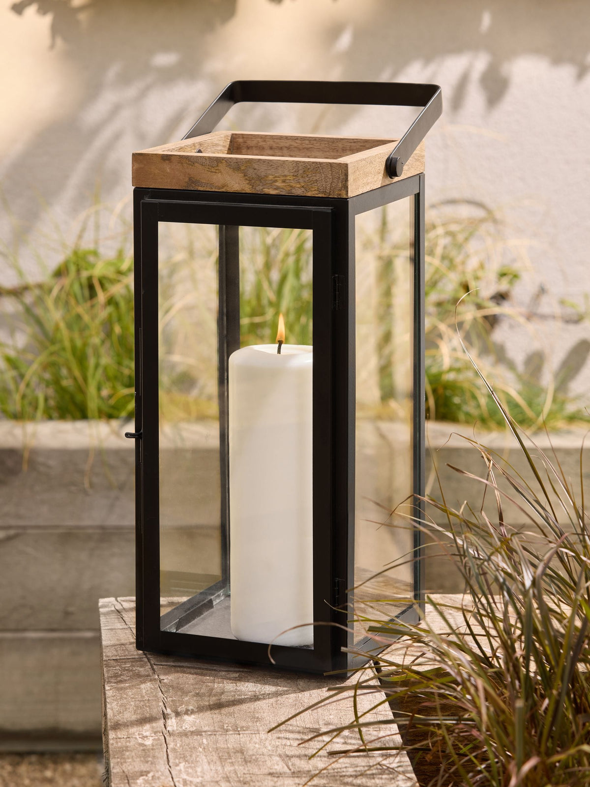 Black Bronx Extra Large Wood And Glass Lantern