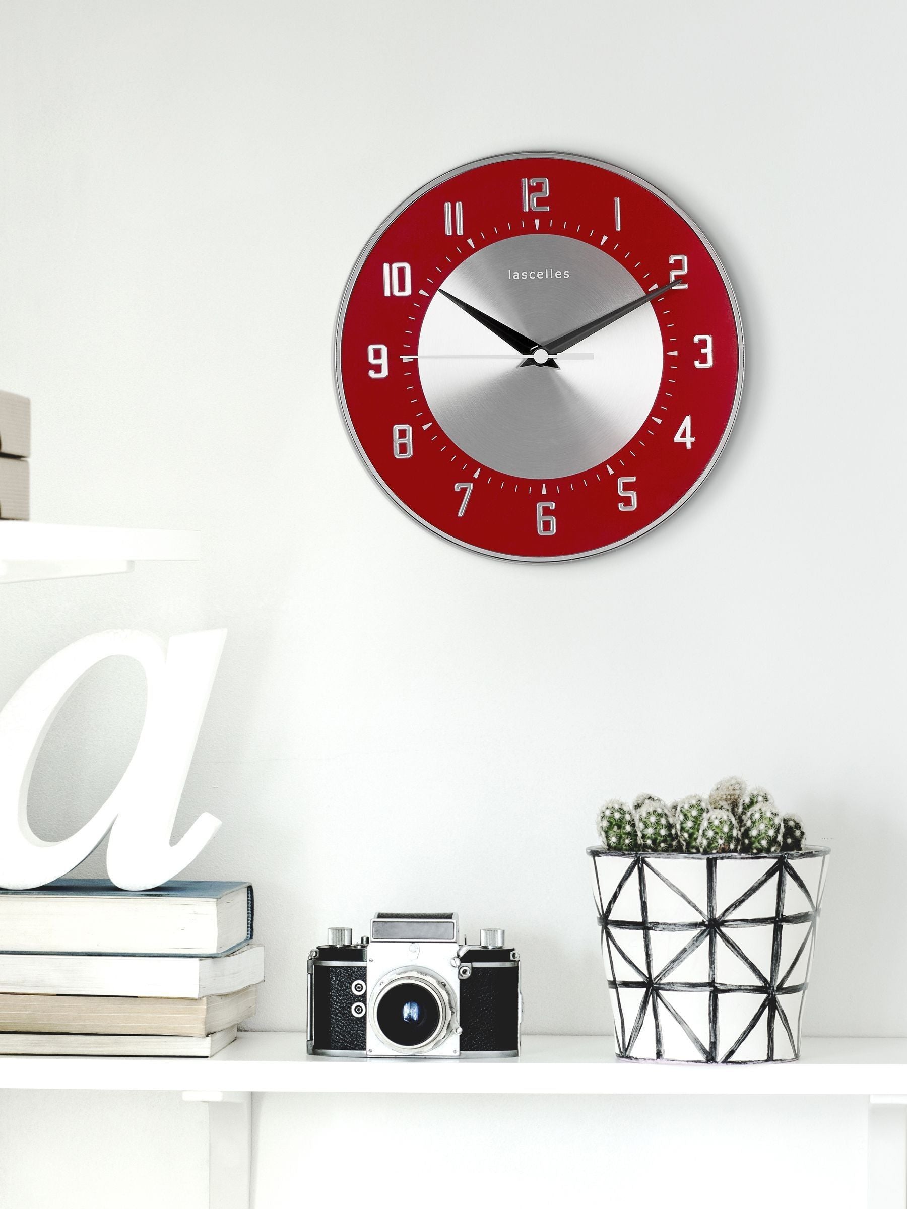 Brookpace Lascelles red funky deco wall clock 21cm - British product