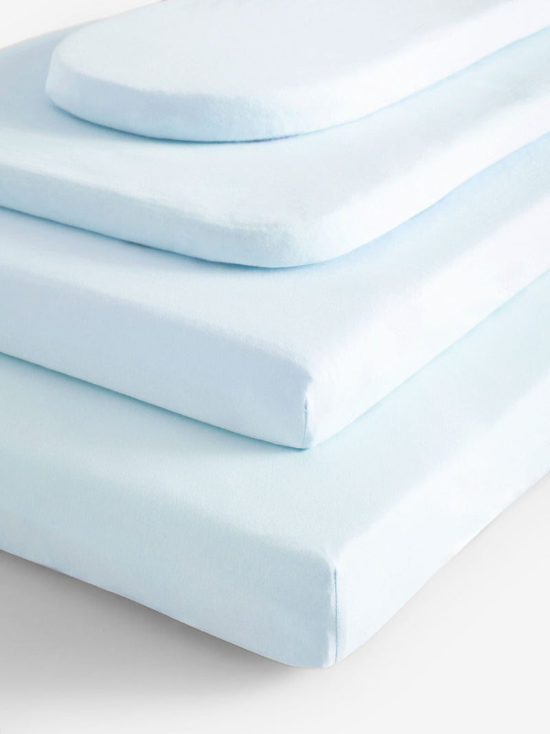 Blue 100% cotton baby fitted sheets 2 pack - British product