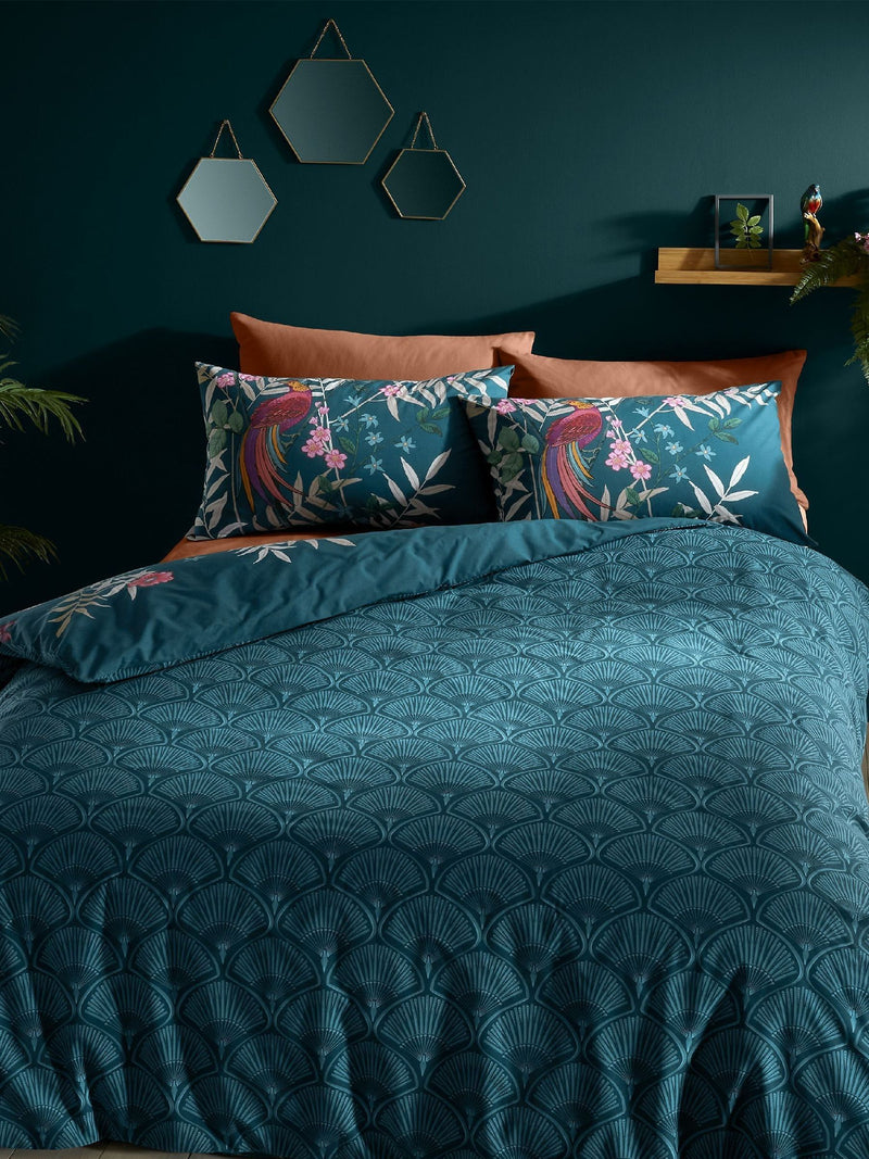 Catherine Lansfield green tropical floral birds duvet cover and pillowcase set - British product