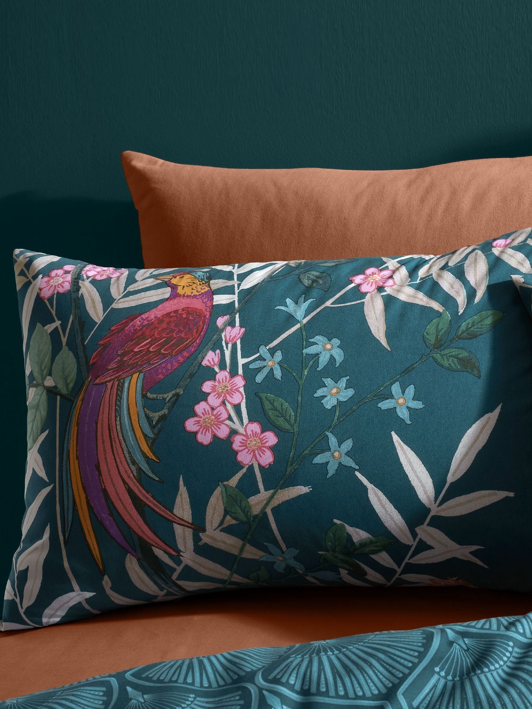 Catherine Lansfield green tropical floral birds duvet cover and pillowcase set - British product