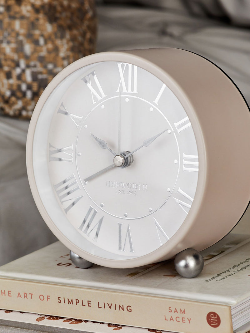 Silver mini mantel alarm clock (British brand)