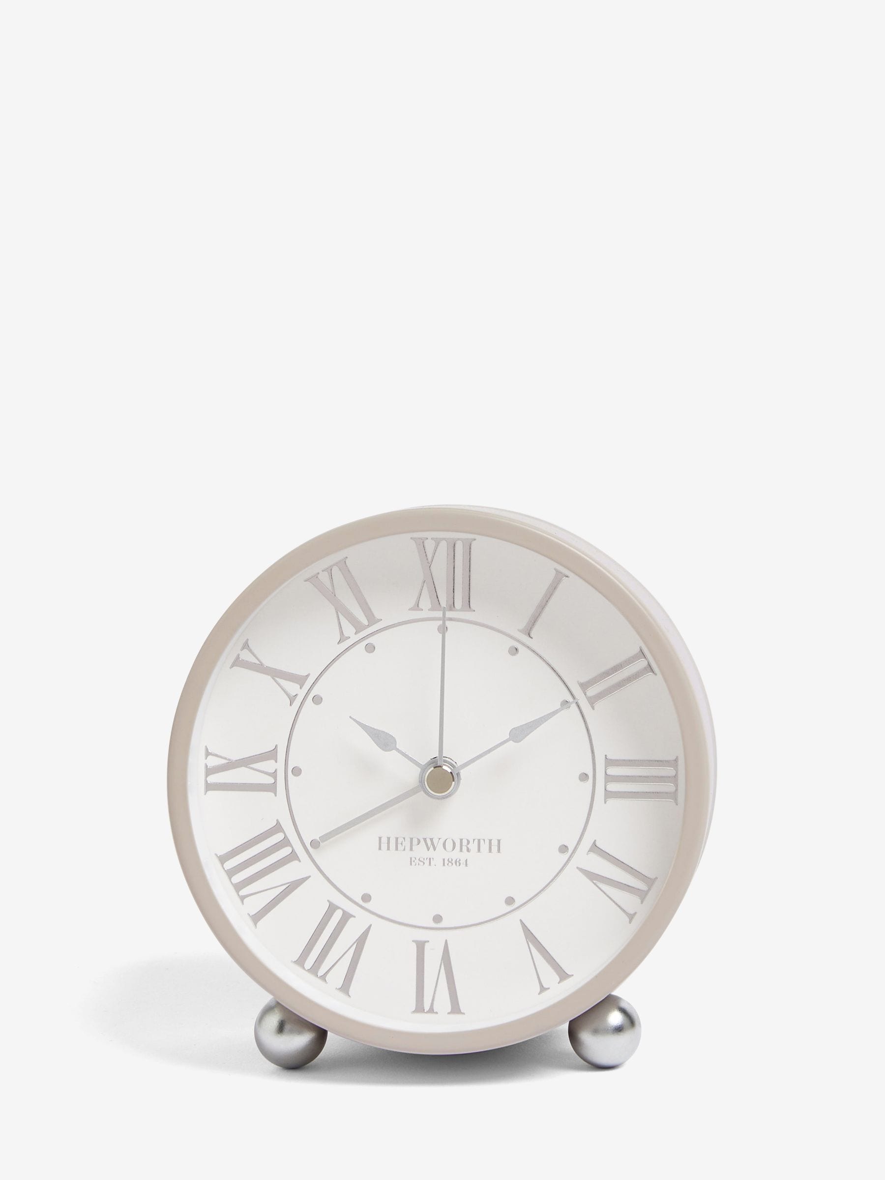 Silver mini mantel alarm clock (British brand)