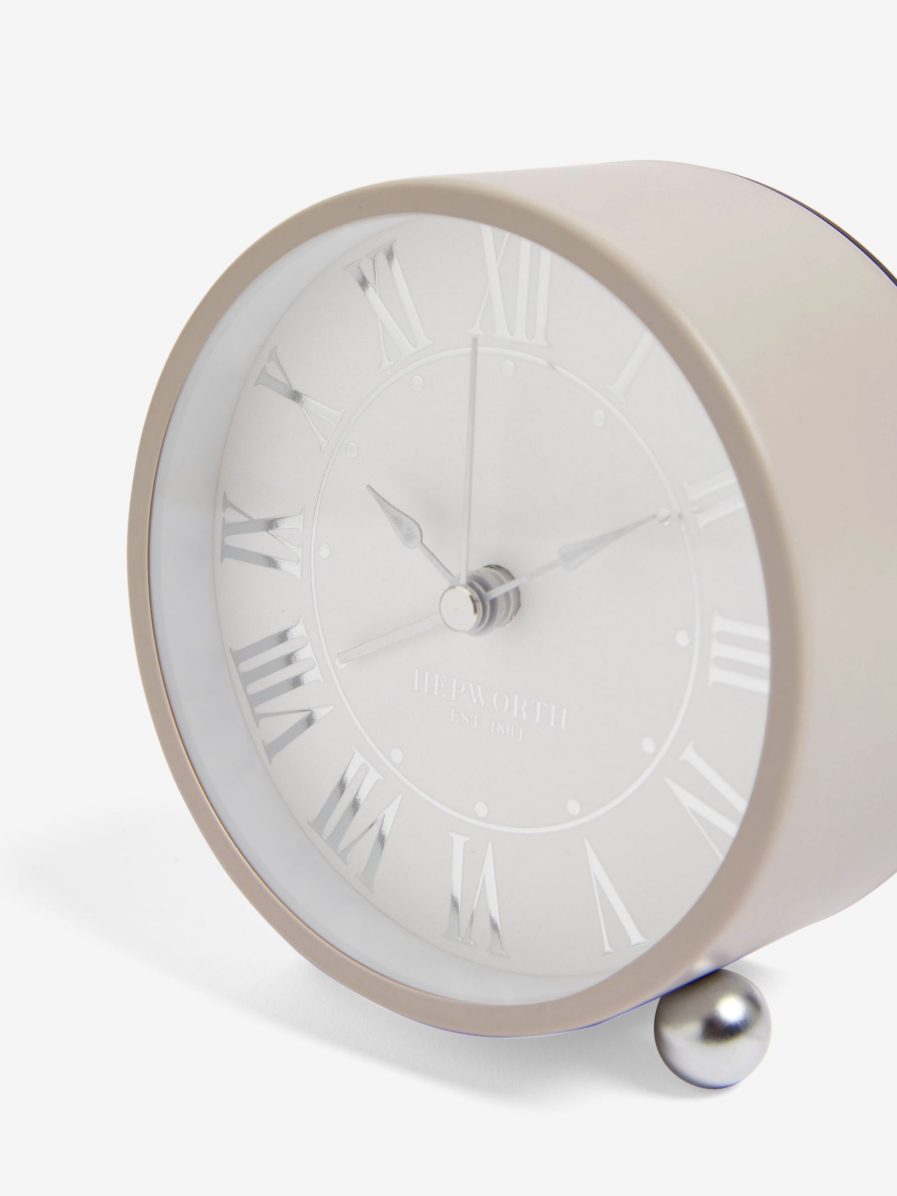 Silver mini mantel alarm clock (British brand)