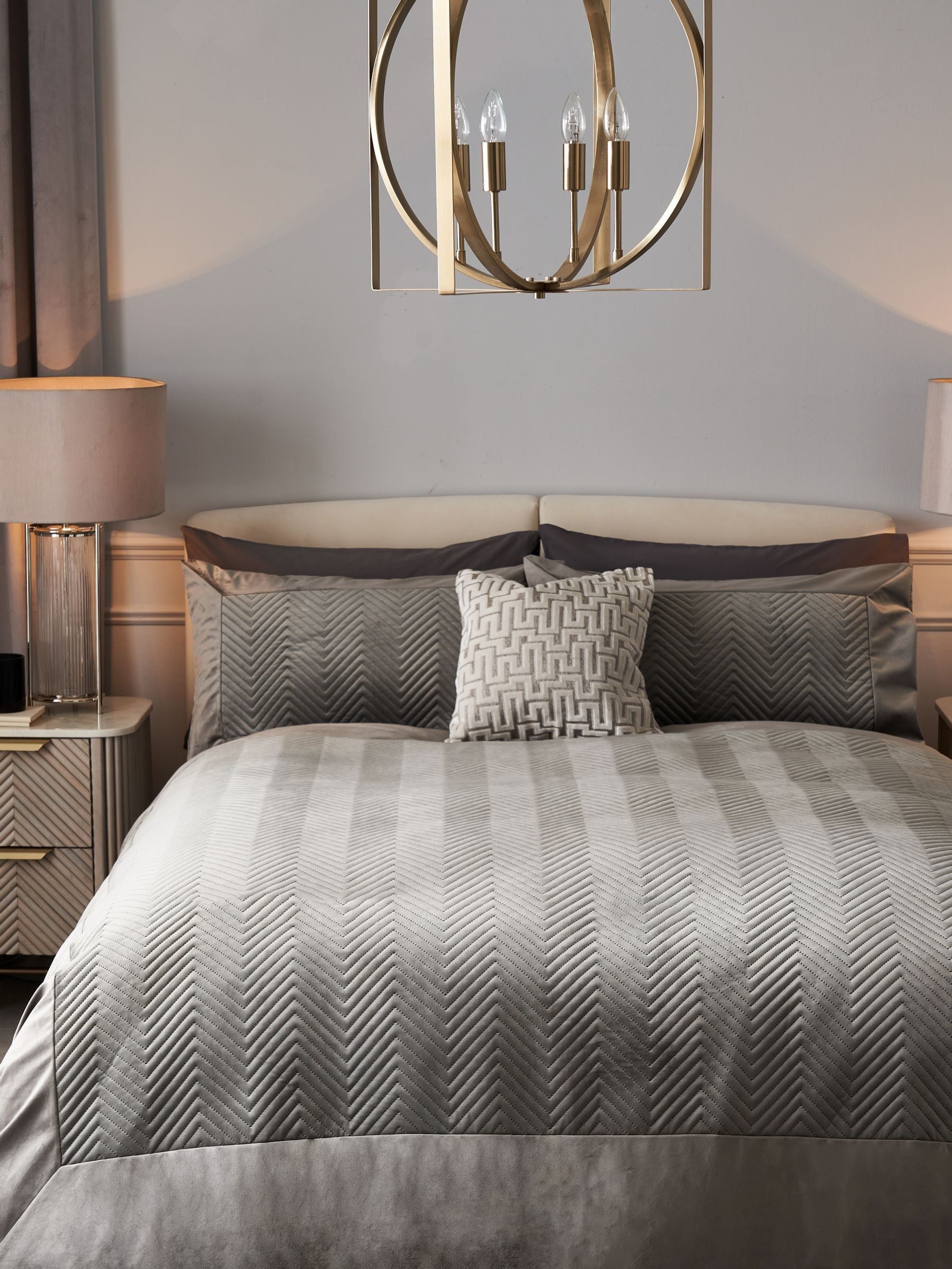 Madison charcoal grey quilted velvet duvet cover and pillowcase set - British product