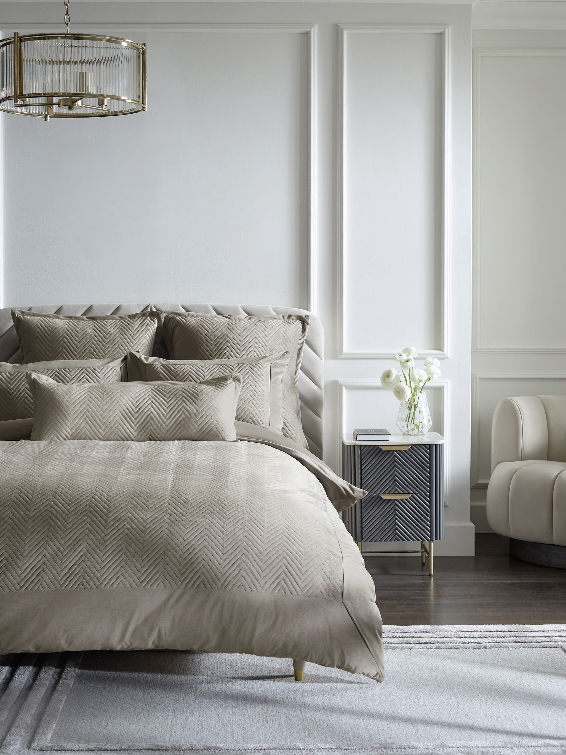 Madison charcoal grey quilted velvet duvet cover and pillowcase set - British product