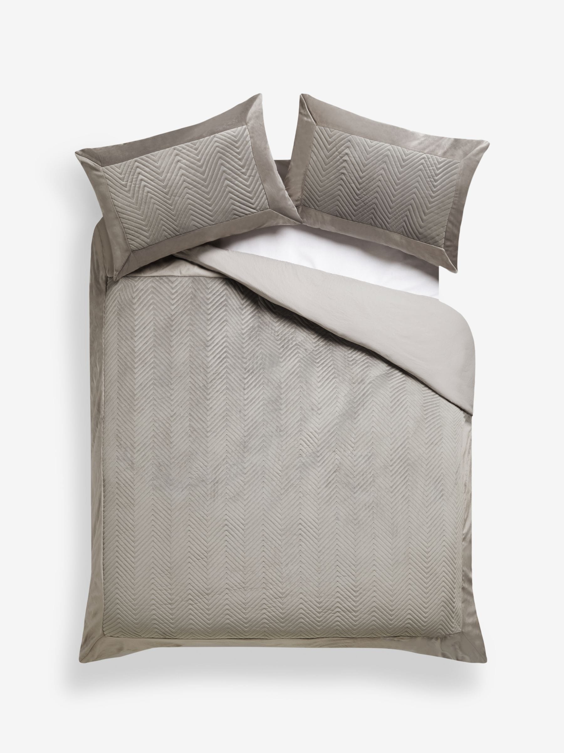 Madison charcoal grey quilted velvet duvet cover and pillowcase set - British product