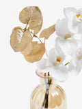 White real touch artificial orchid in gold lustre vase 30cm height (British brand)