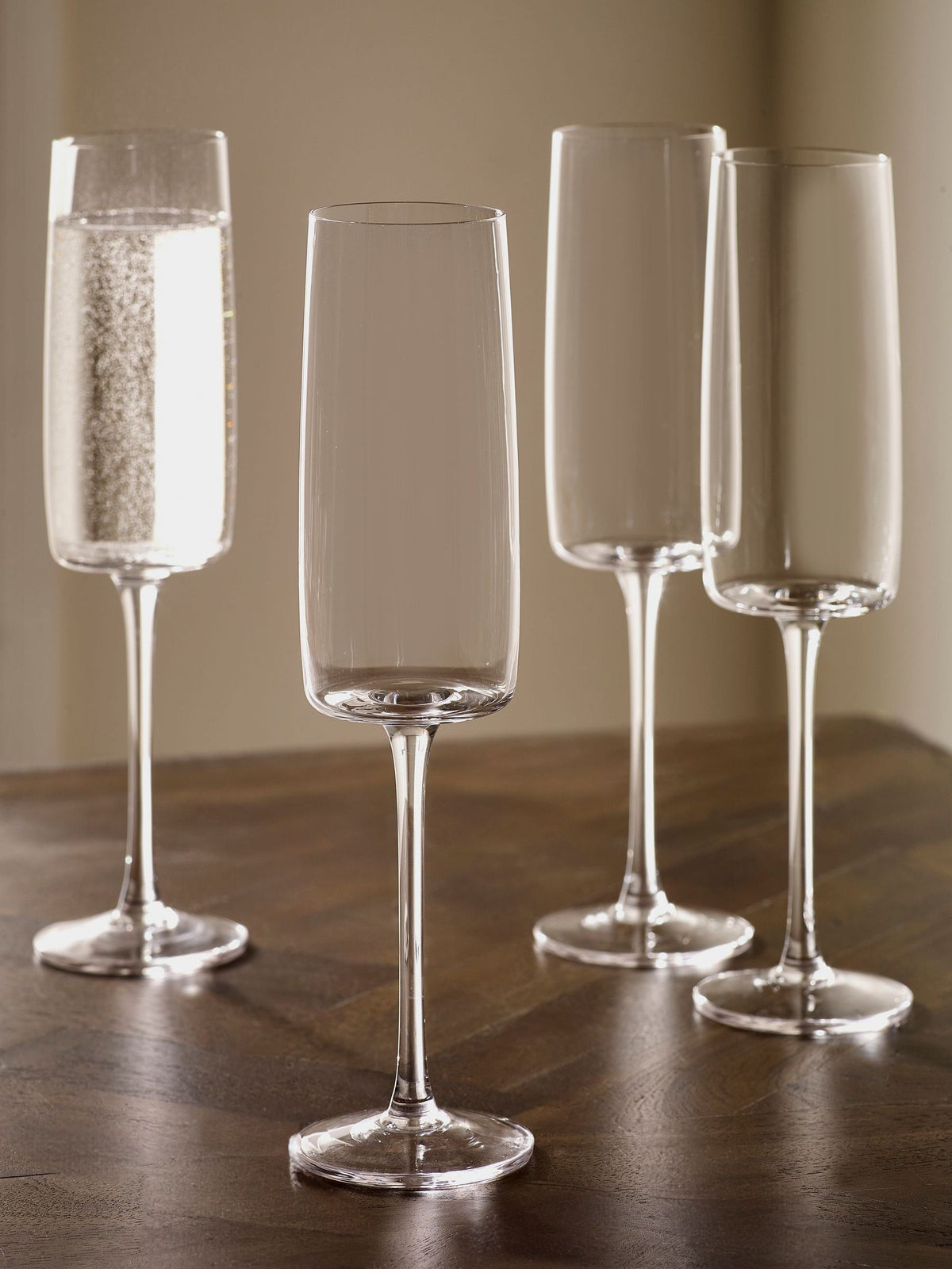 Clear Angular Champagne Flutes Set of 4 24cm (British brand)