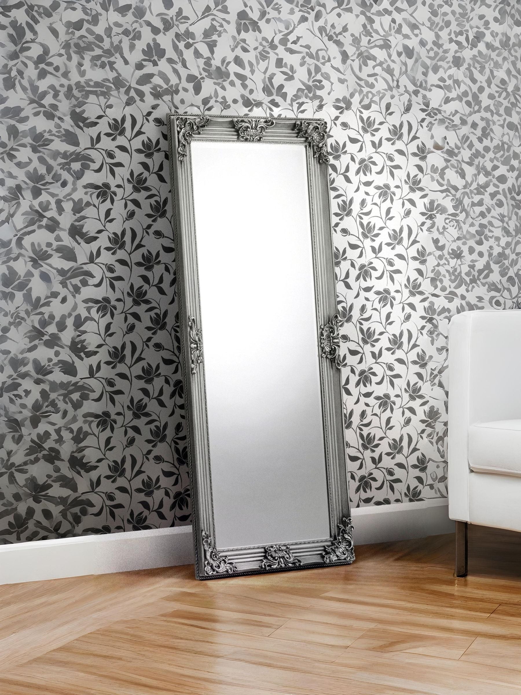 Julian Bowen Pewter Grey Rococo Lean-To Dress Mirror 170cm x 80cm, UK version
