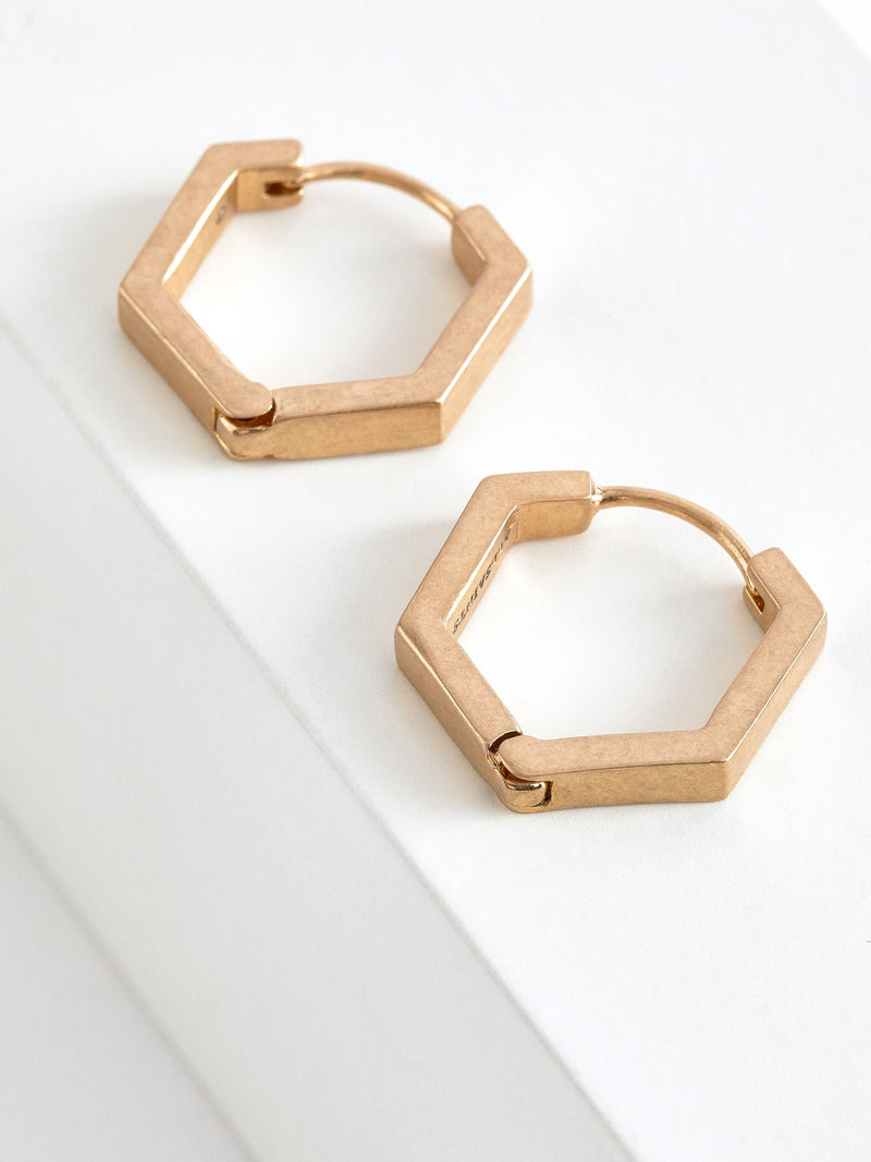 AllSaints Gold Tone Hexagon Hoop Earrings