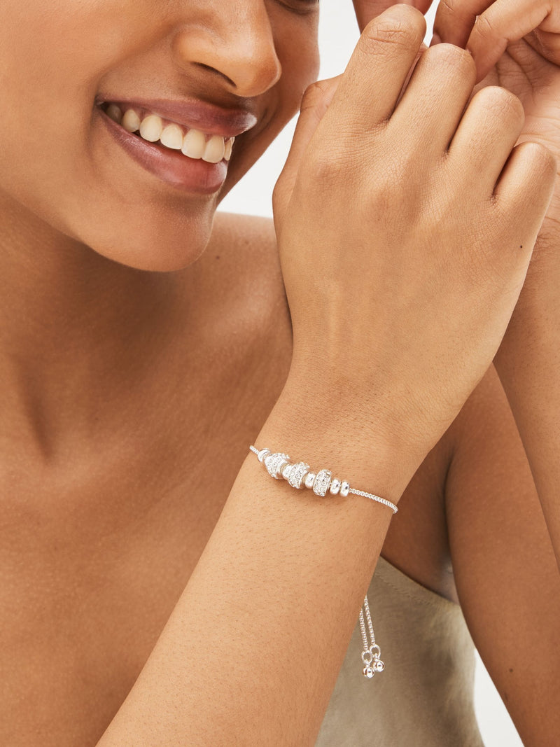 Silver Tone Sparkle Popcorn Beaded Pully Bracelet