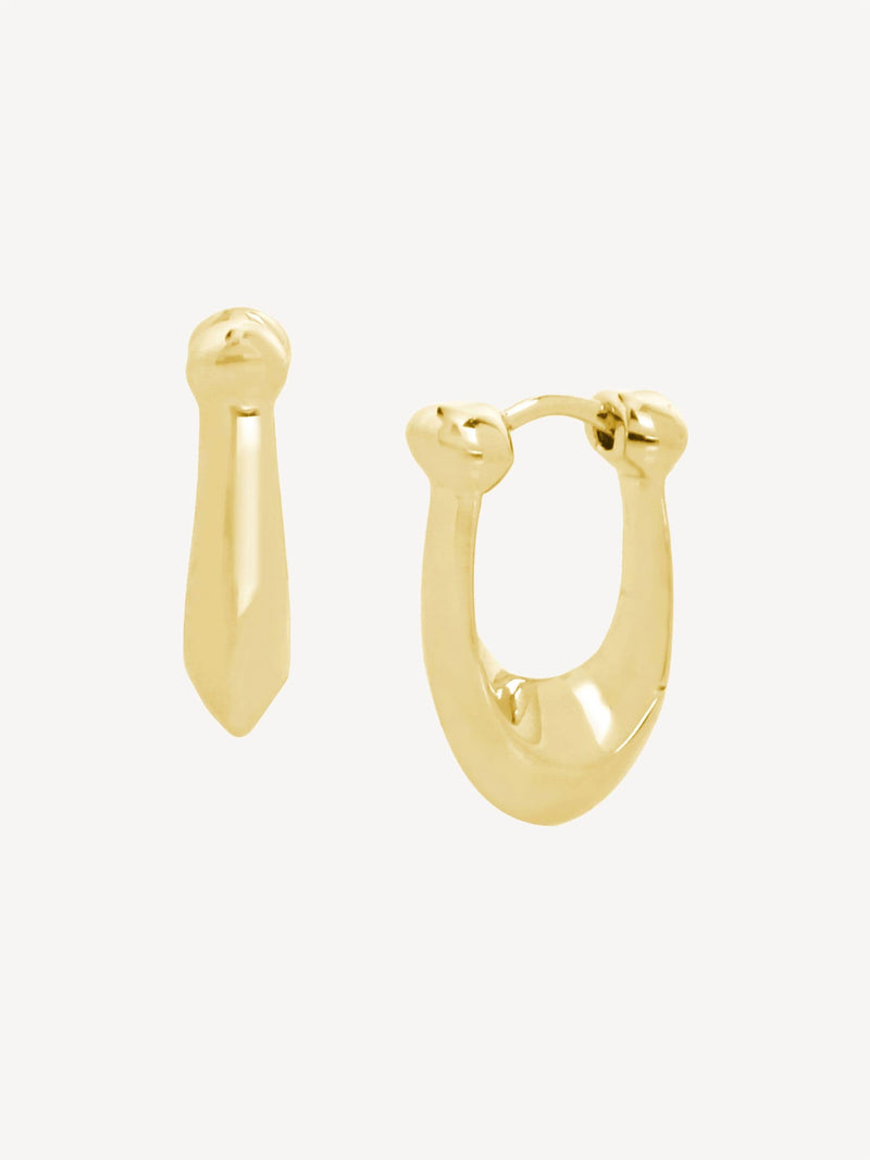 Gold-Tone Polished Brass Huggie Earrings with Click-In Closure