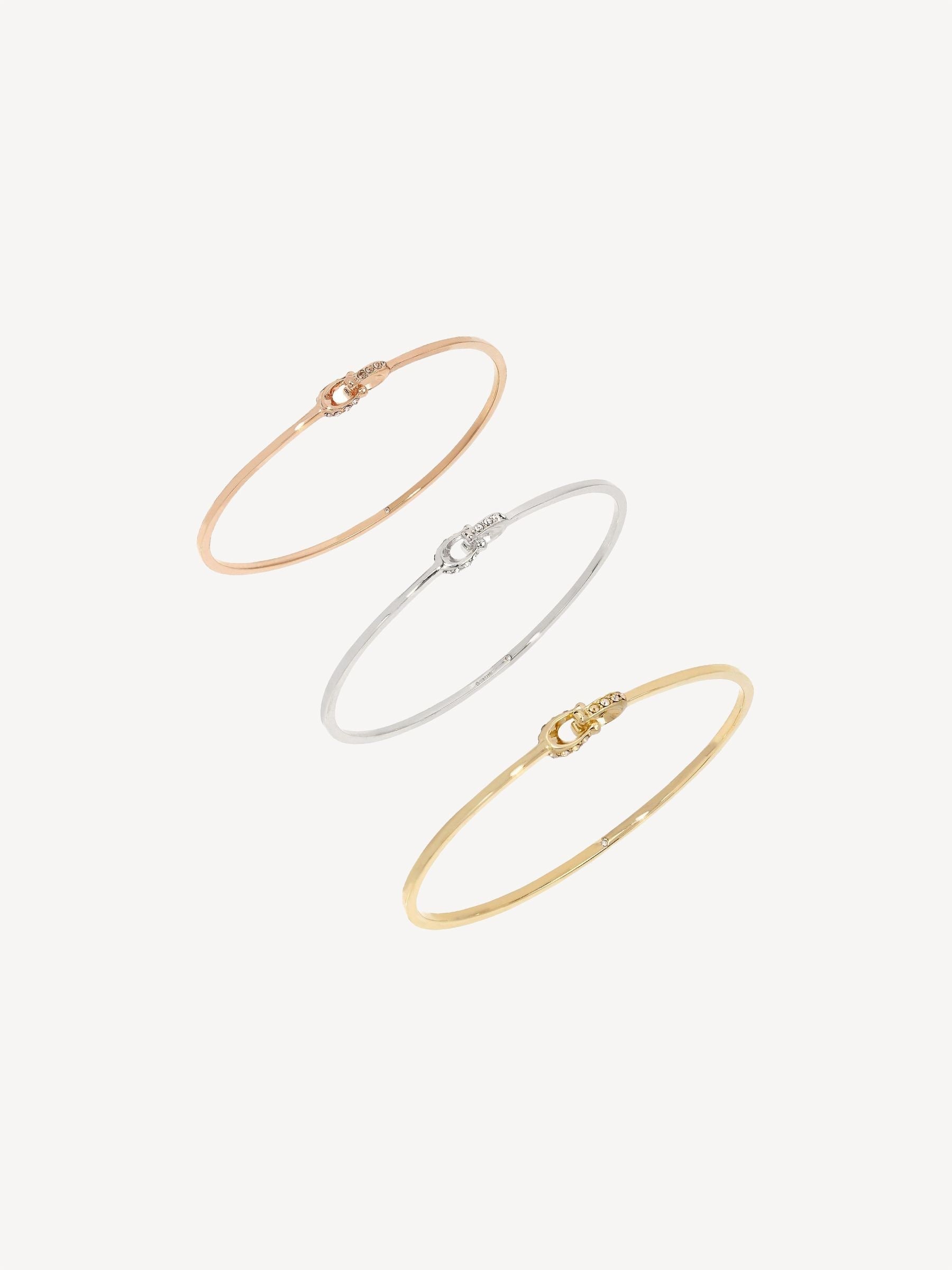 Tri-Tone Interlocking C Crystal Bracelet Set with Three Slip-On Bangles