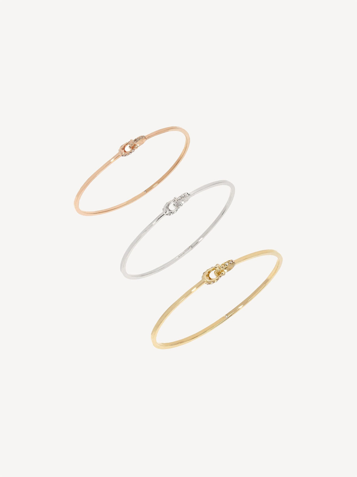 Tri-Tone Interlocking C Crystal Bracelet Set with Three Slip-On Bangles