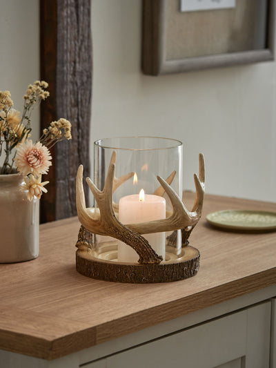 Natural Antler Hurricane Candle Holder for Pillar Candles 15.5cm Height