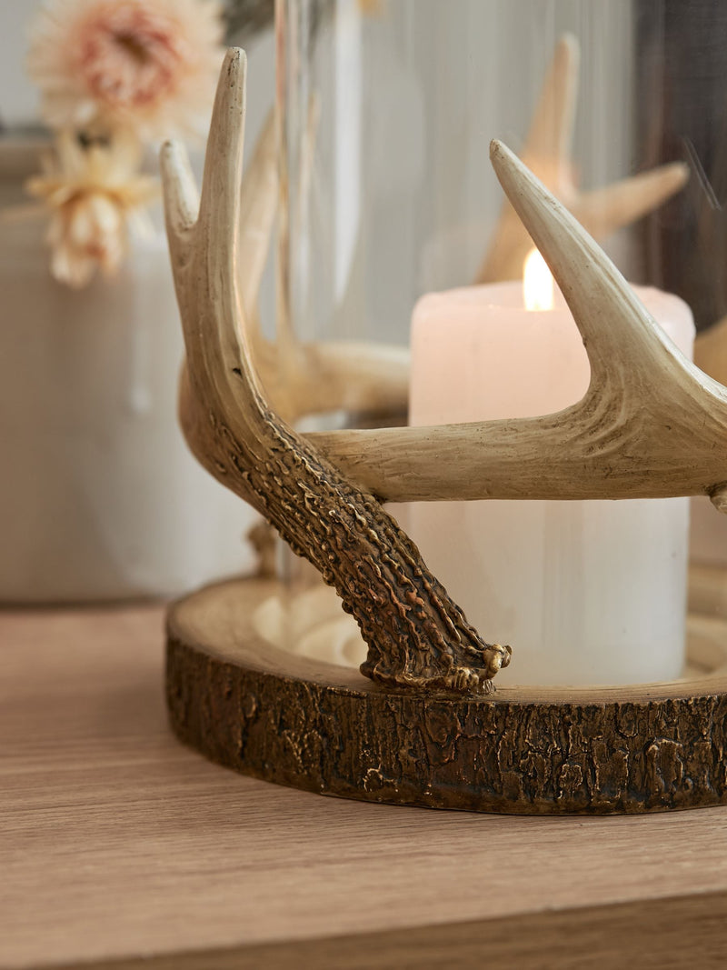 Natural antler hurricane candle holder for pillar candles, imported from the UK
