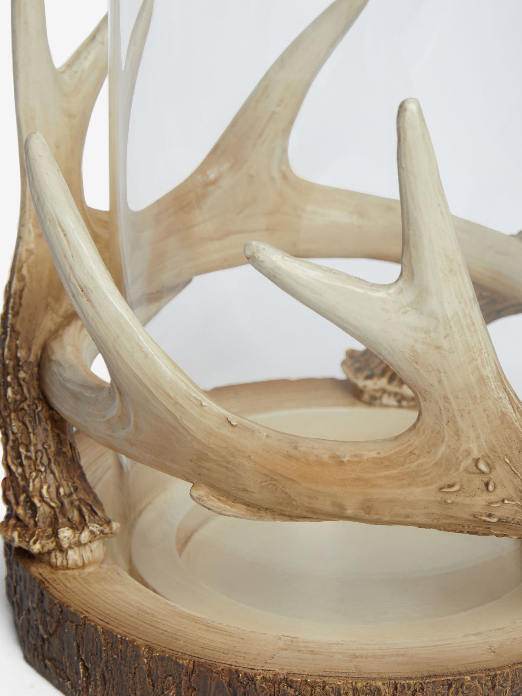 Natural antler hurricane candle holder for pillar candles, imported from the UK