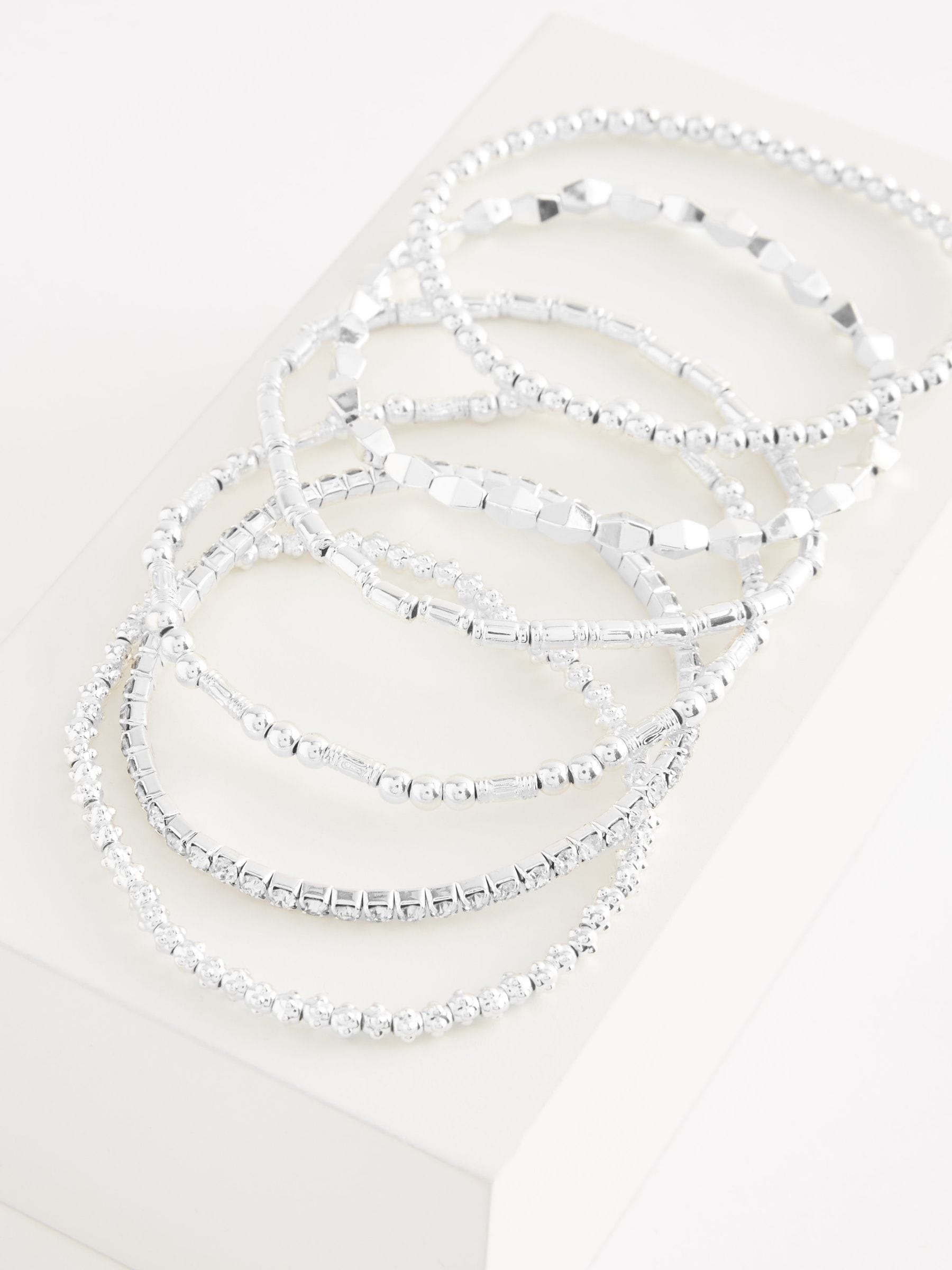 Silver tone sparkle stretch bracelets pack (British brand)