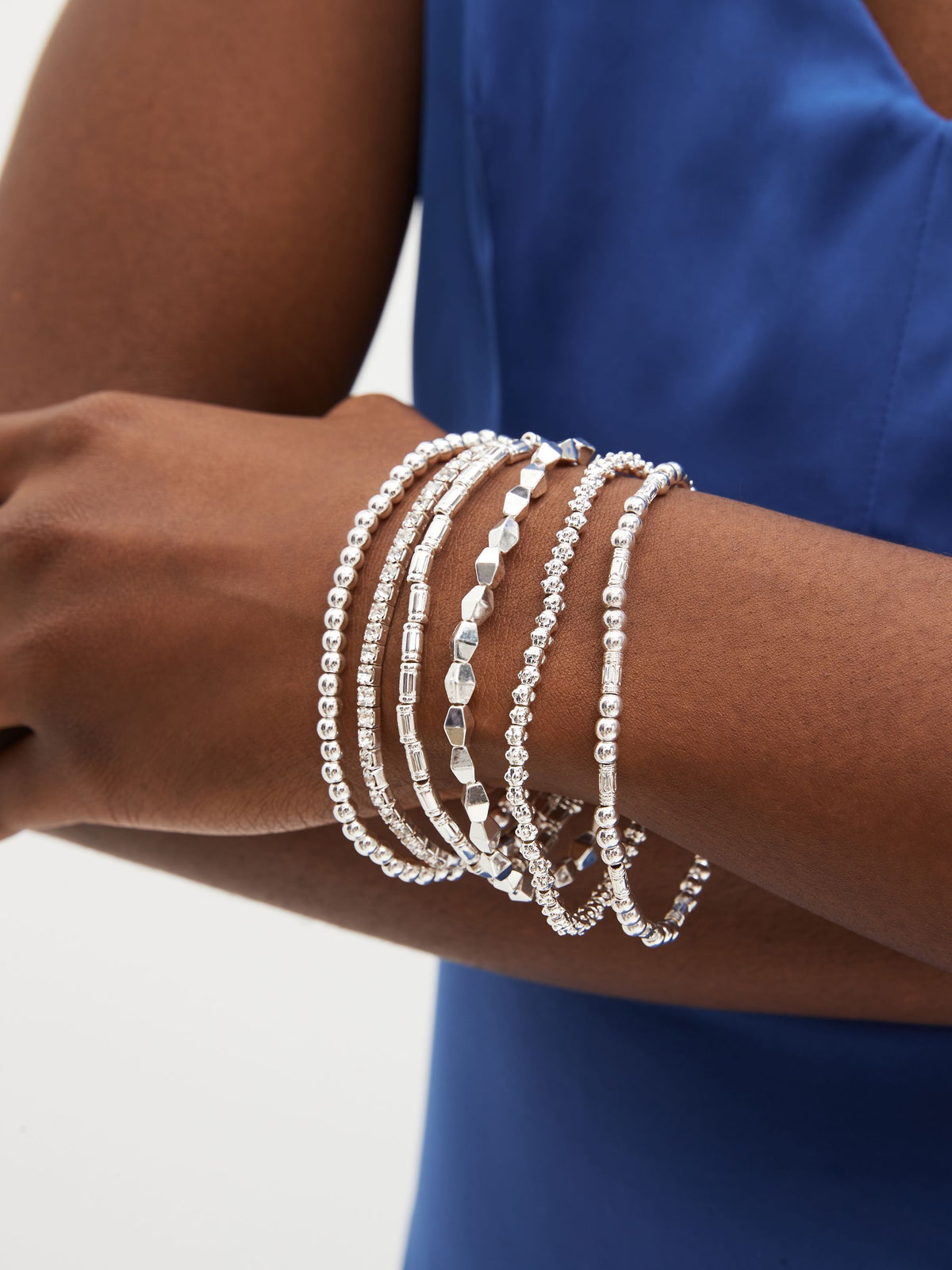 Silver tone sparkle stretch bracelets pack (British brand)