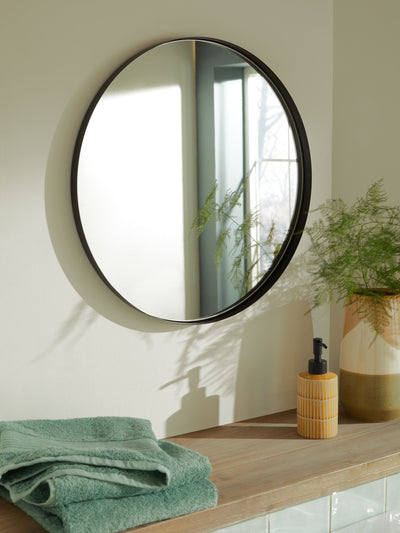 Black Round Bathroom Wall Mirror 50cm