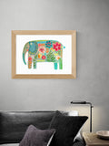 East End Prints White Floral Elephant framed print - British product