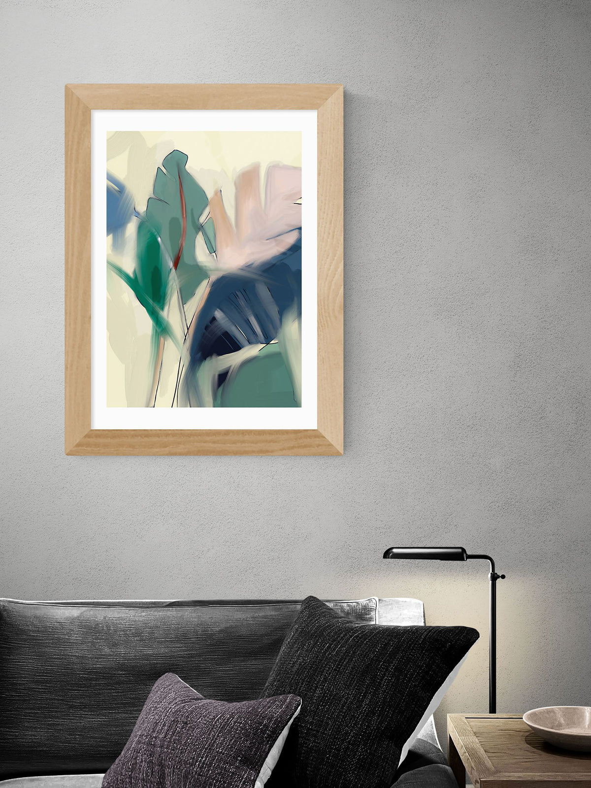East End Prints green pastel leaves framed print - British product