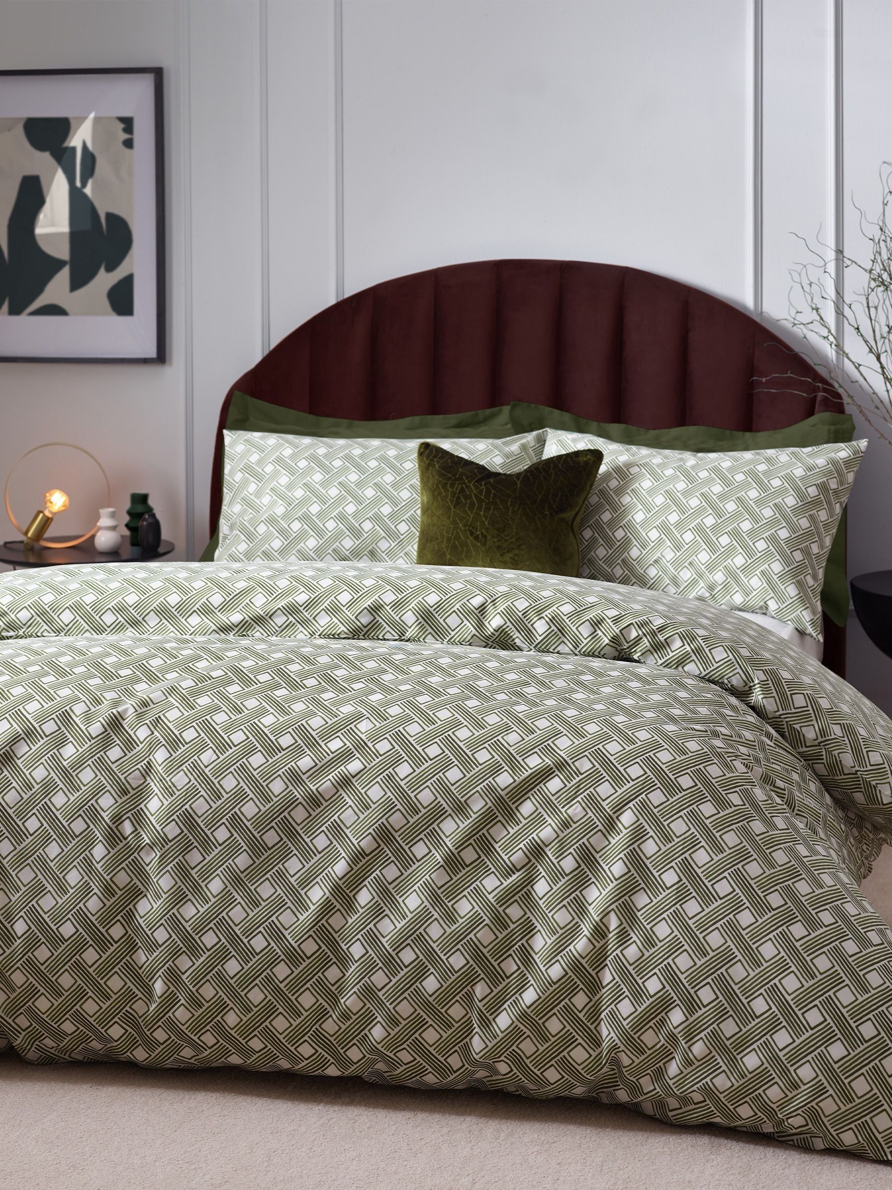 HÖEM olive green Alexa modern geometric duvet cover and pillowcase set, UK version