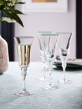 Nina Campbell green rim meadow champagne flute glasses set of 4, imported from the UK