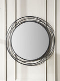 Pacific black metal swirl round wall mirror, imported from the UK